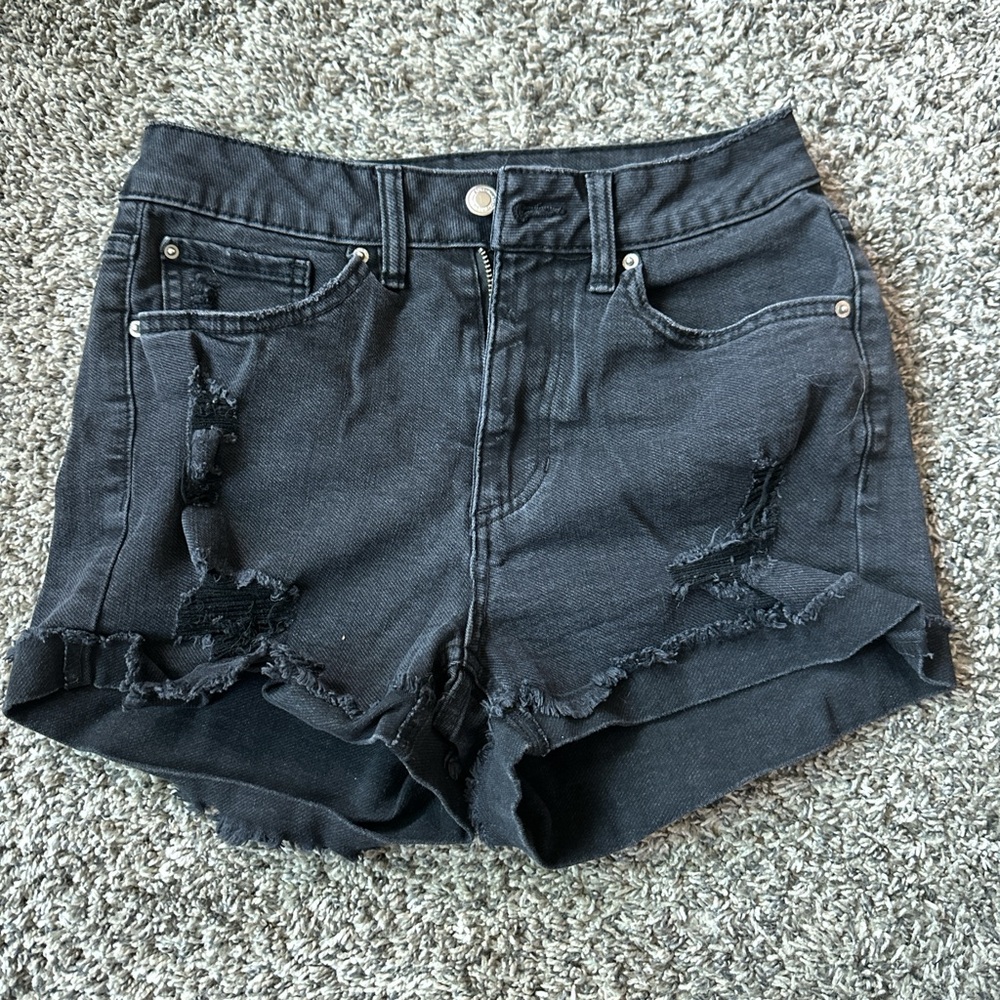 Blue Spice Black Frayed Jean Shorts